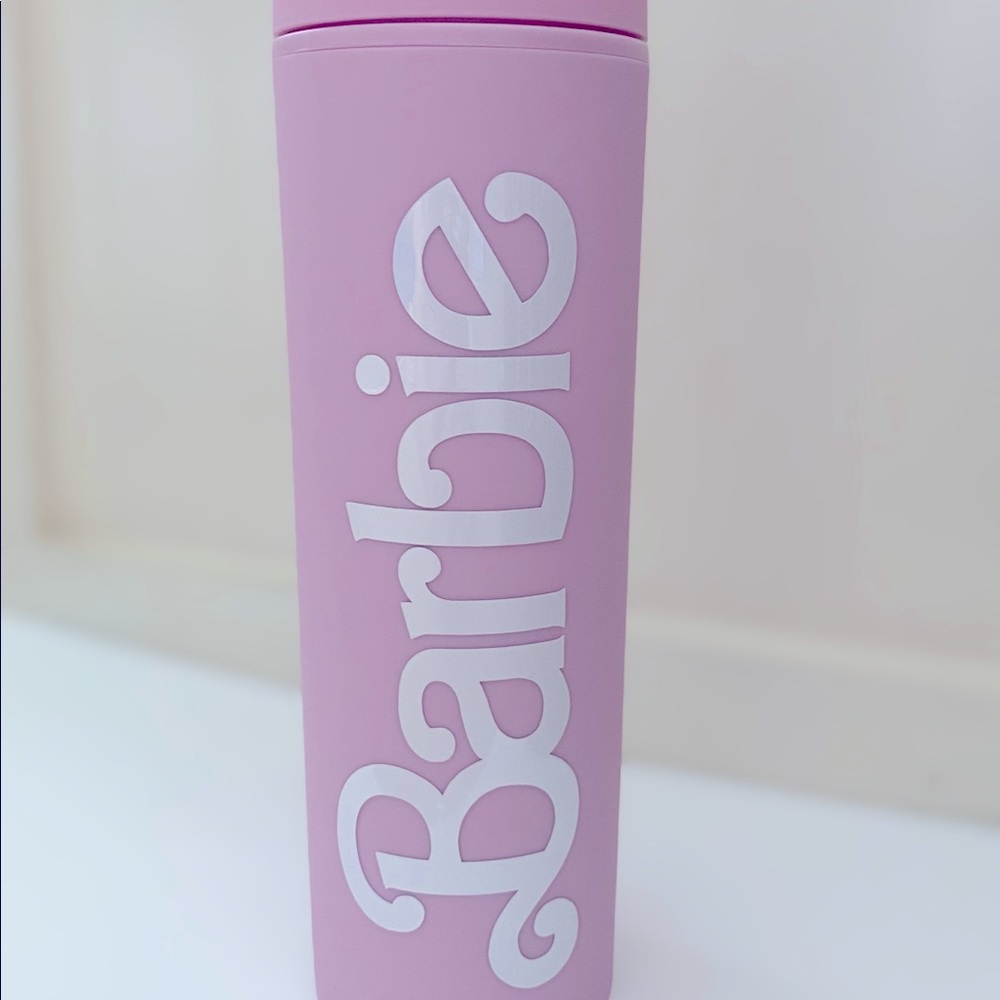 Barbie Movie Pink Skinny Tumbler/Cold Cup with Shimmer Logo